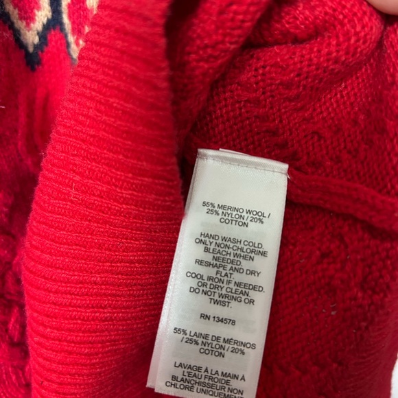 Vineyard Vines size L red merino wool crew cable knit fair isle Nordic sweater - Picture 4 of 5